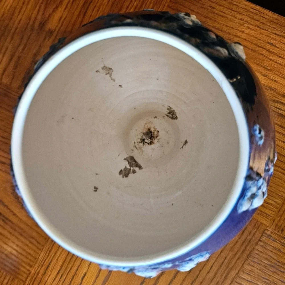 Vintage Italian Art Pottery Vase Cobalt Blue Textured Floral 184/1127 Italy 9in
